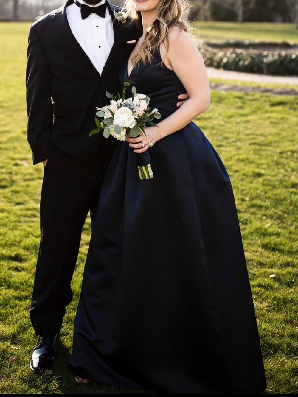 Hayley Paige Occasions Navy Satin V-Neck Spaghetti Strap Maxi Dress - Bridesmaid